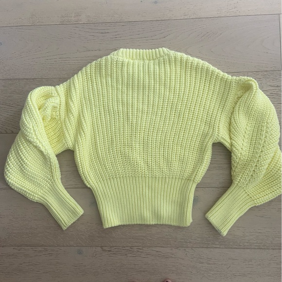 ZARA Chunky Purl Knit Sweater Medium Yellow Balloon Sleeve Crewneck EUC - Picture 3 of 10